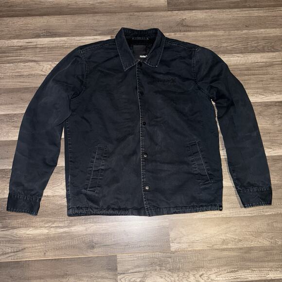 Hurley Men’s Black MVP Twill Snap Closure Jacket Size Medium - Picture 1 of 7